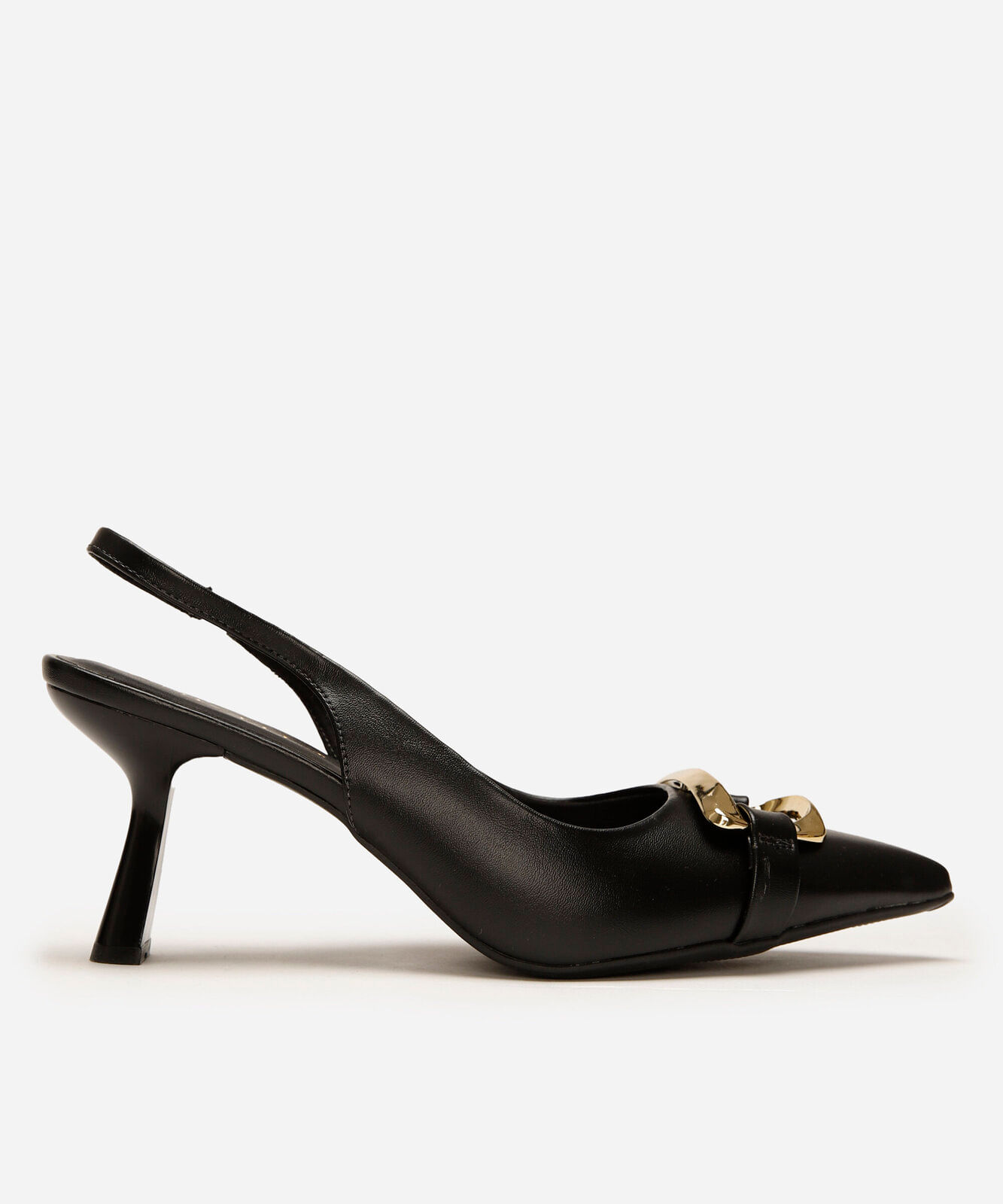 scarpin bico fino feminino com fivela oneself - preto