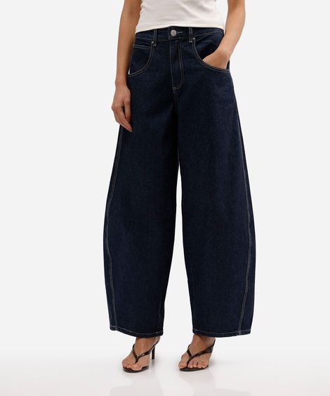calça barrel oversized feminina jeans cintura média azul