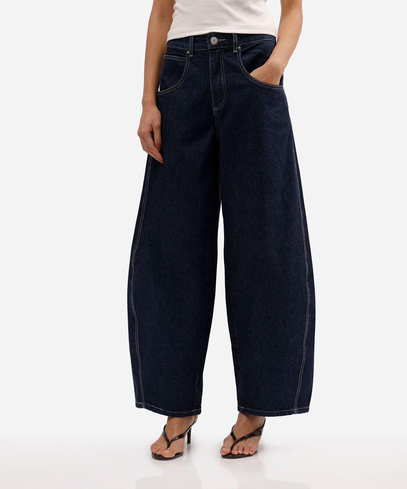 calça barrel oversized feminina jeans cintura média azul