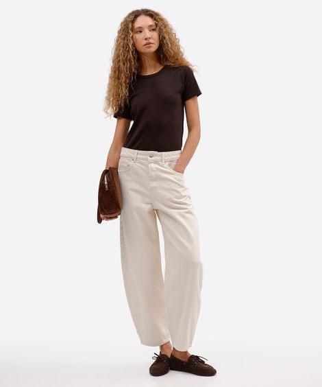 calça de sarja balloon feminina com cintura alta bege