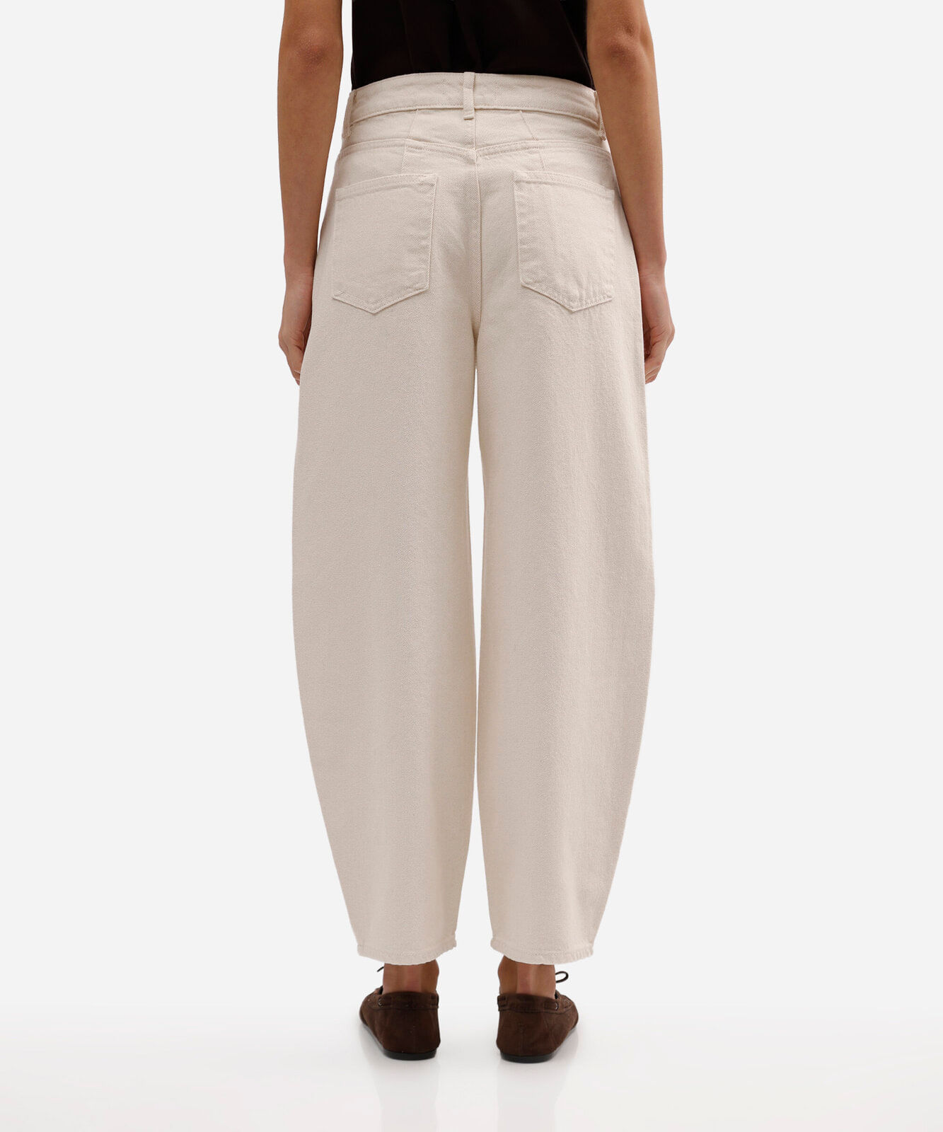 calça de sarja balloon feminina com cintura alta bege