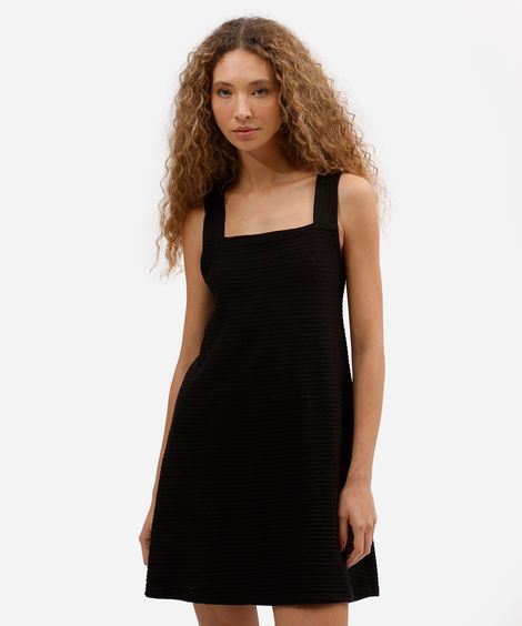 vestido curto feminino decote quadrado canelado preto
