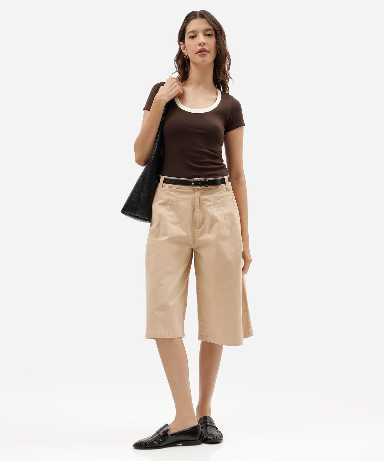 blusa feminina de algodão decote redondo manga curta marrom