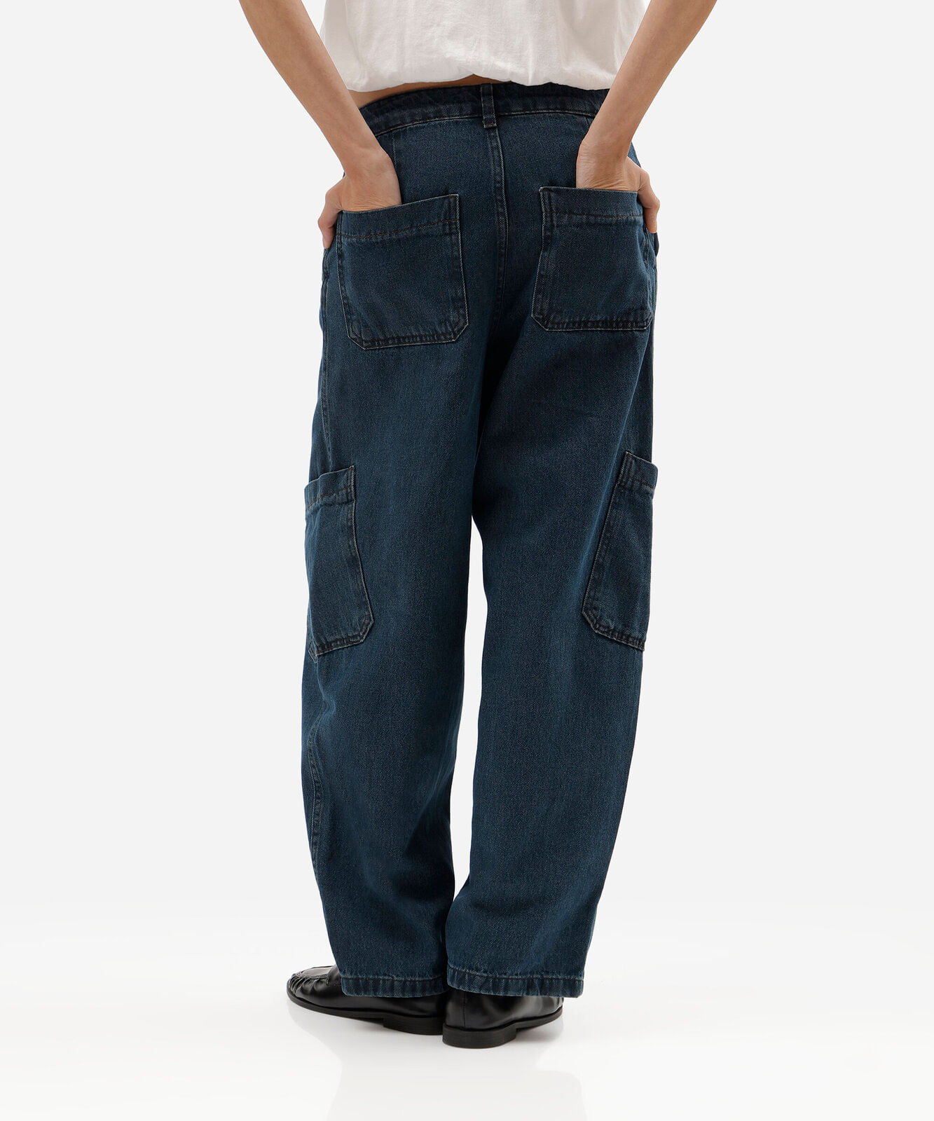 calça baggy cargo feminina jeans cintura média azul
