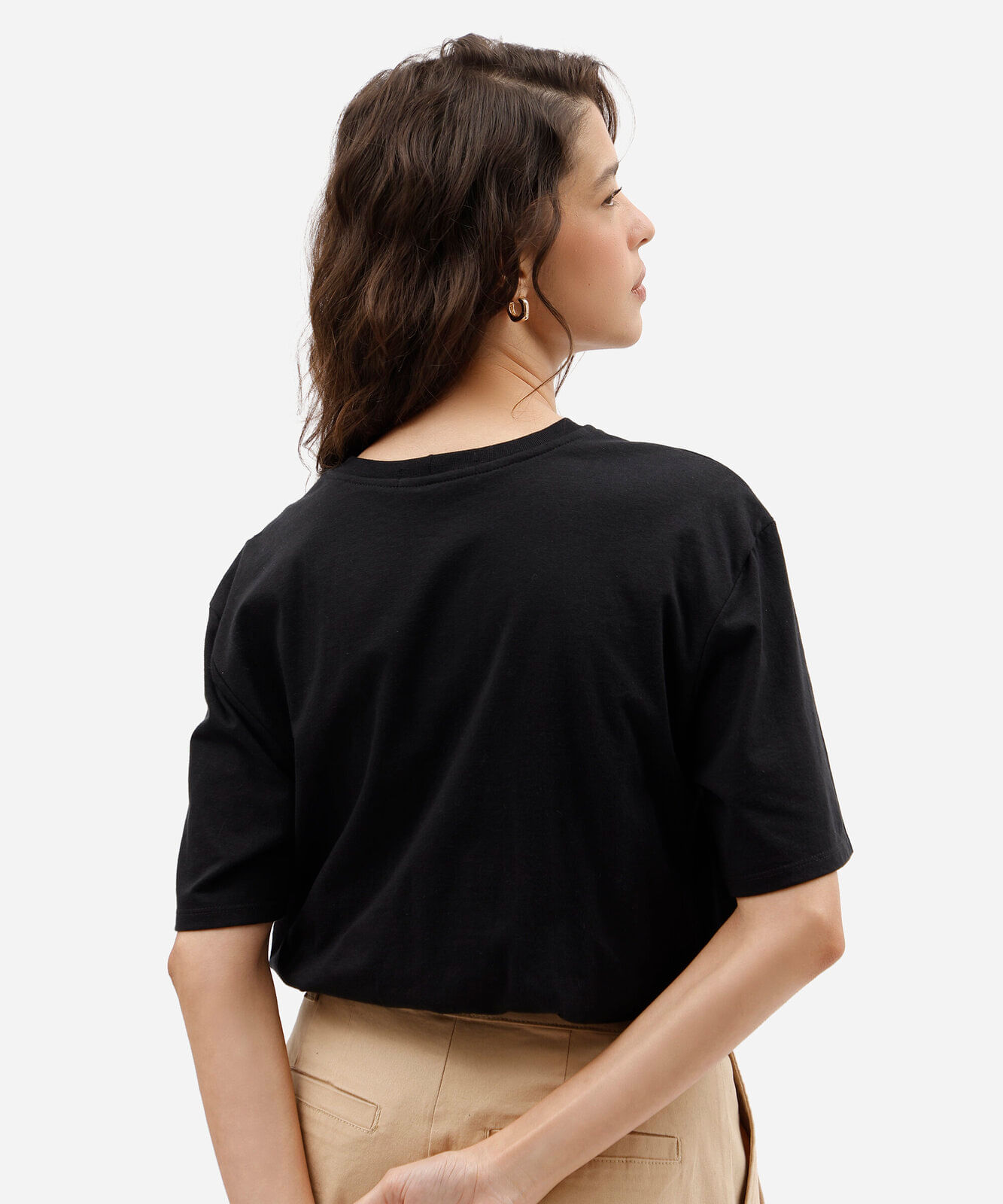 blusa balonê feminina de algodão decote redondo preta