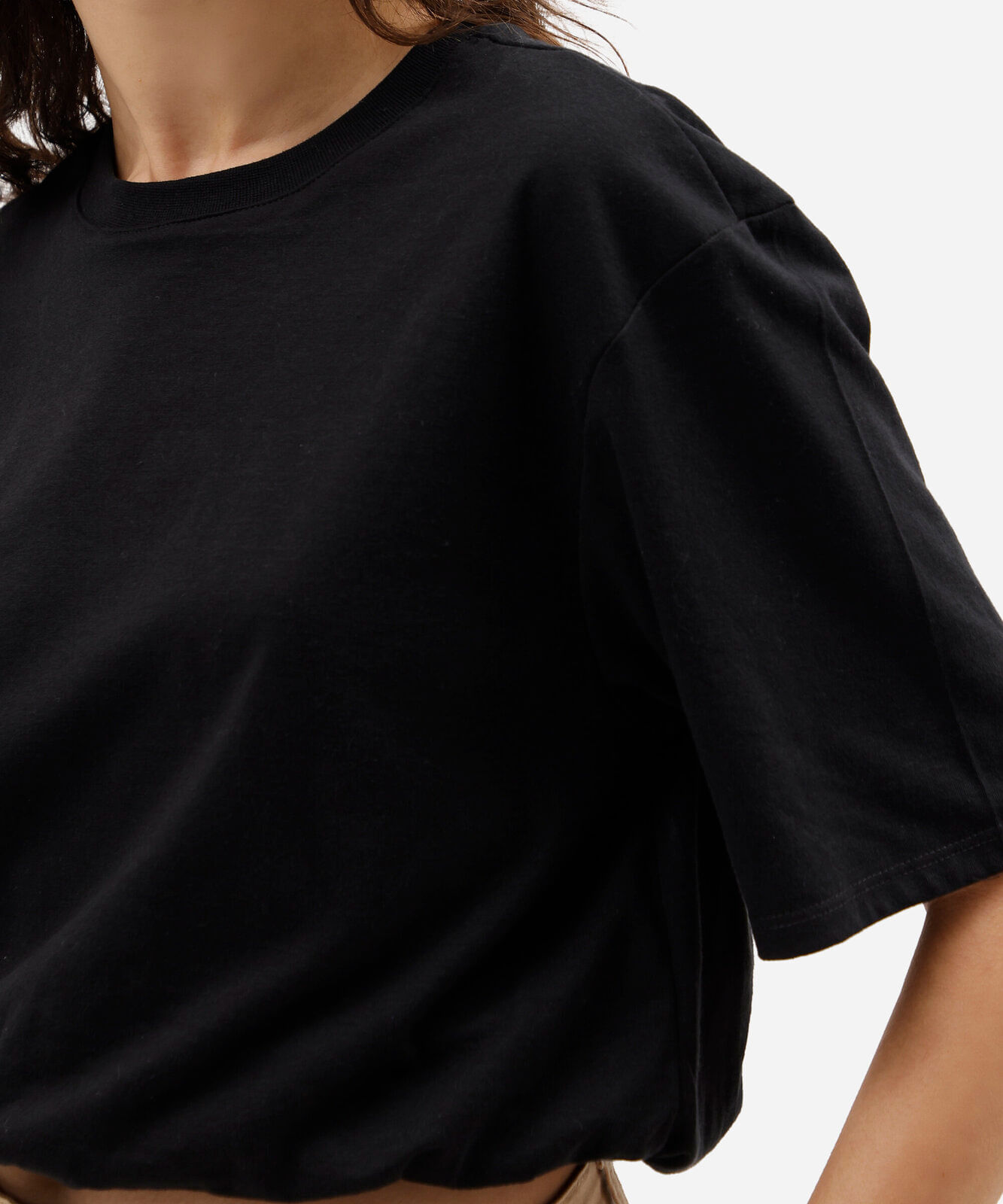 blusa balonê feminina de algodão decote redondo preta