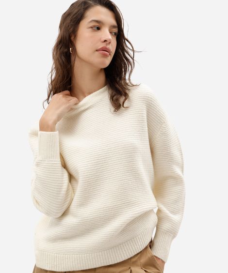 suéter feminino de tricot texturizado bege