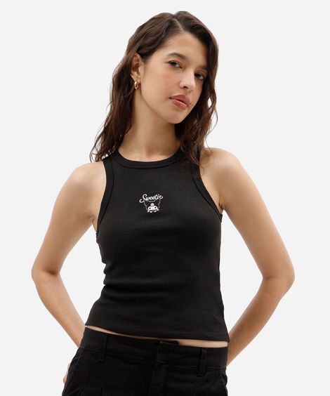 regata feminina de algodão kuromi canelada preta