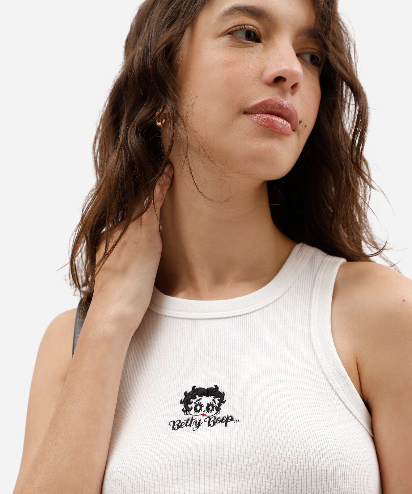 regata feminina de algodão canelada betty boop  off white