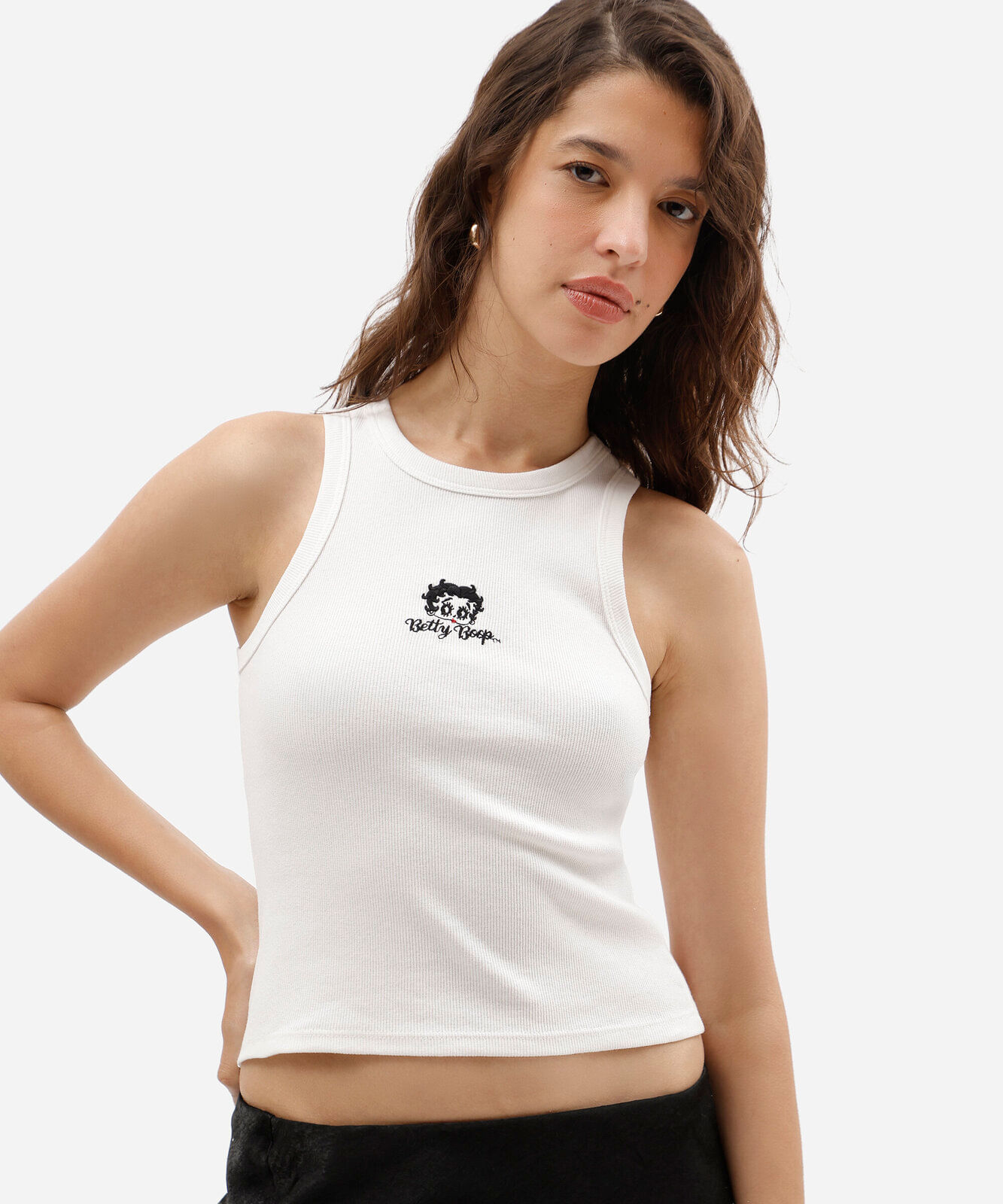 regata feminina de algodão canelada betty boop  off white