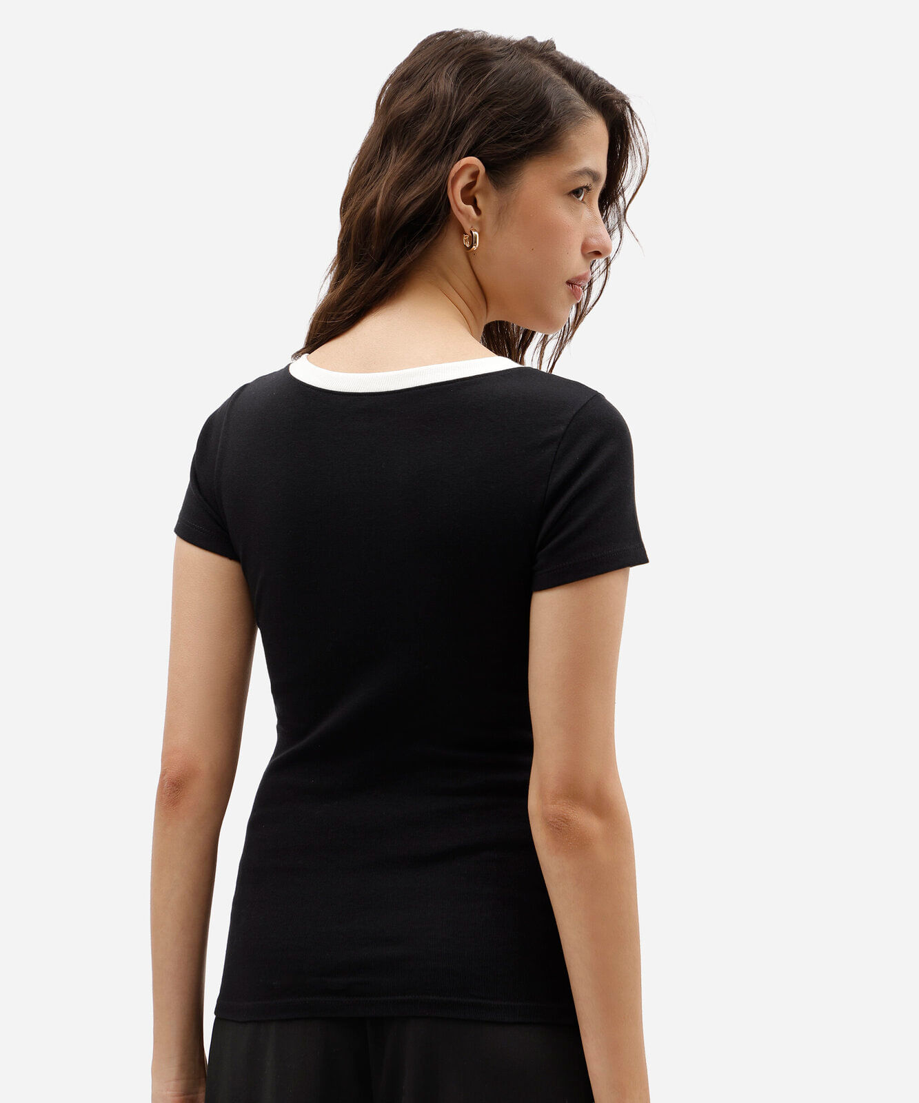 blusa feminina de algodão decote redondo manga curta preta