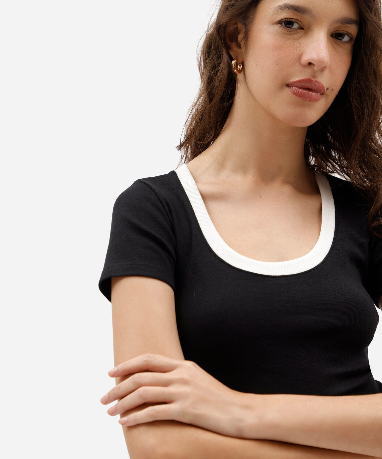 blusa feminina de algodão decote redondo manga curta preta