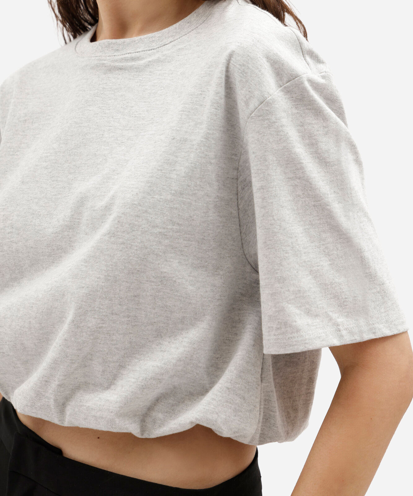 blusa cropped feminina balonê em malha de algodão cinza