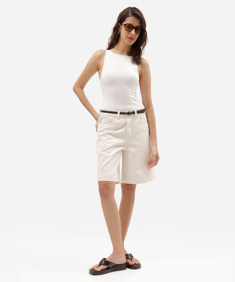 bermuda jorts feminina de sarja cintura alta bege