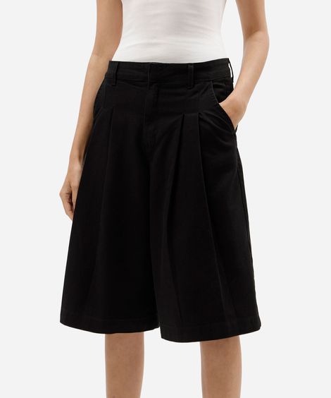 bermuda jorts feminina de sarja com pregas cintura alta preta