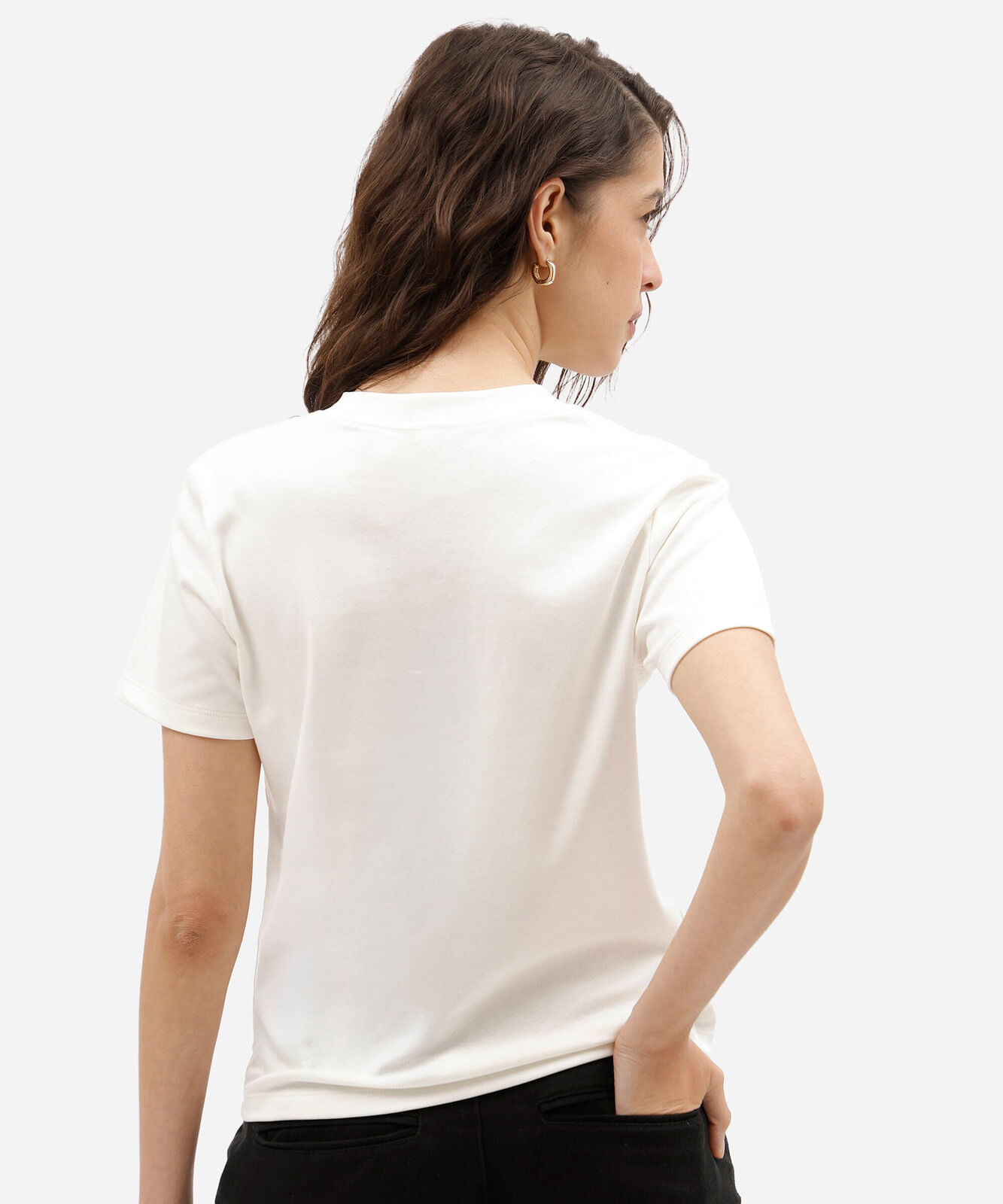 camiseta feminina de algodão peruano manga curta estampada off white