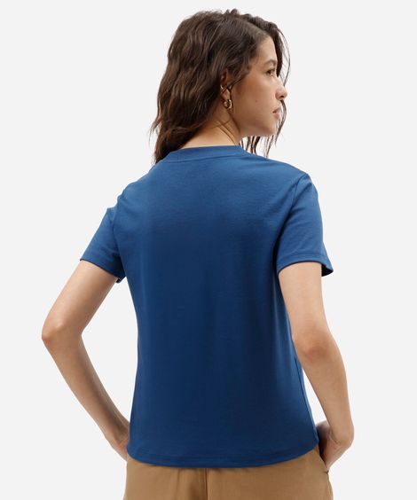 camiseta feminina de algodão peruano manga curta estampada azul