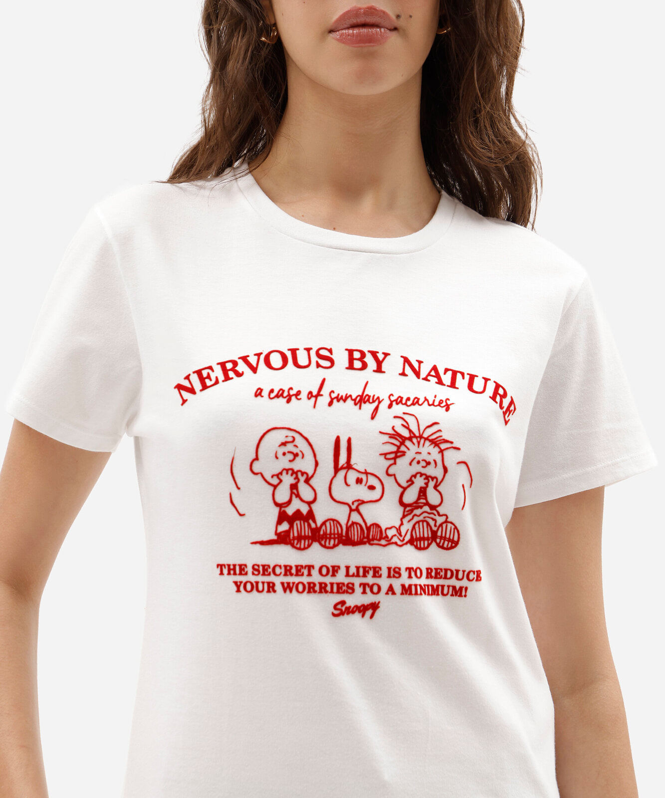 camiseta feminina de algodão manga curta snoopy off white