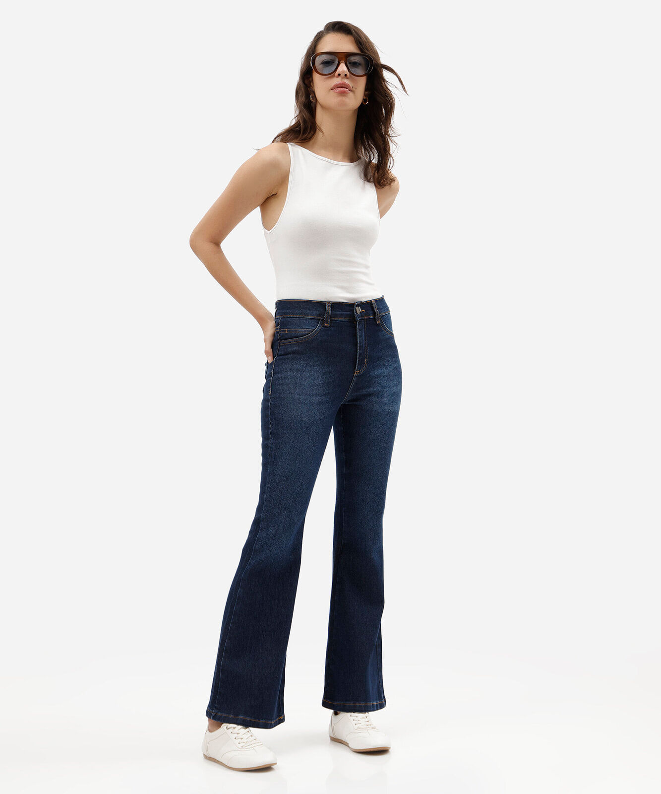 calça flare petit feminina jeans cintura alta sawary azul