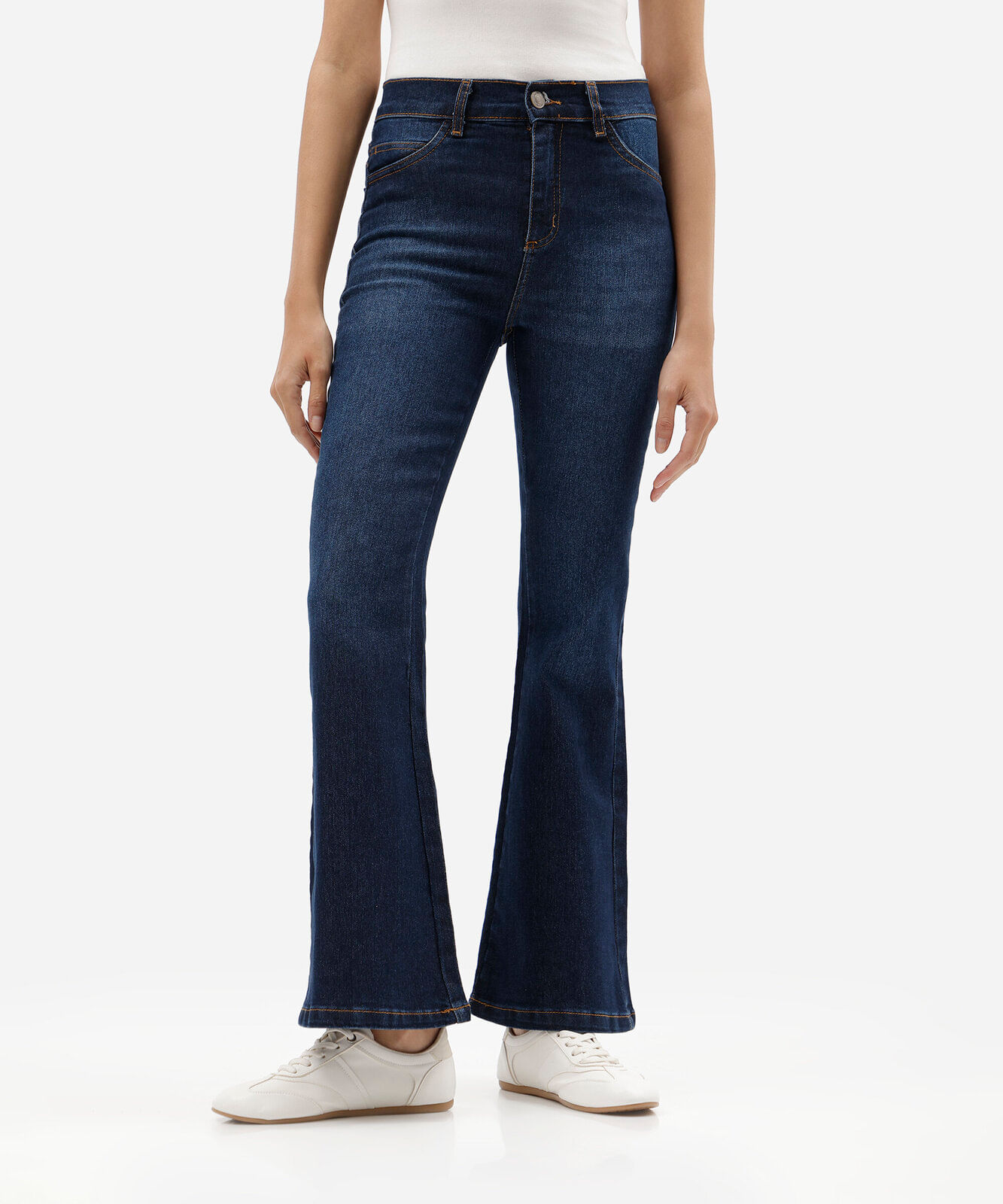 calça flare petit feminina jeans cintura alta sawary azul