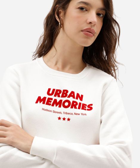 blusão feminino de moletom estampado off white
