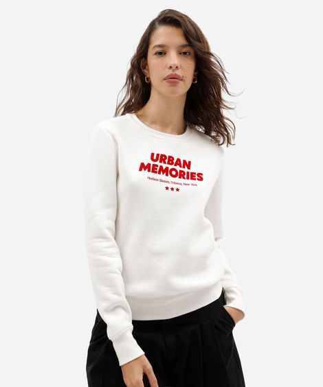 blusão feminino de moletom estampado off white