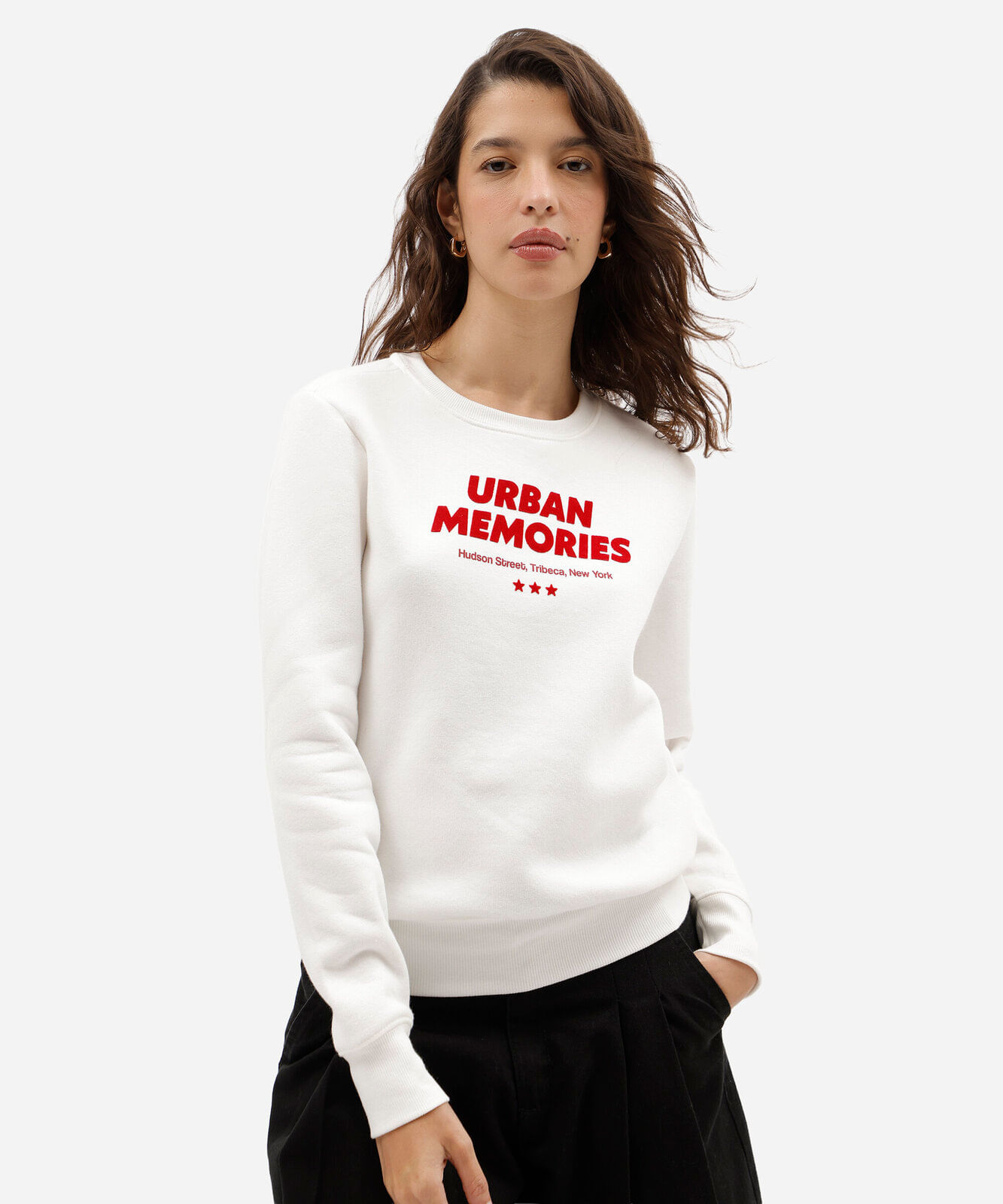 blusão feminino de moletom estampado off white
