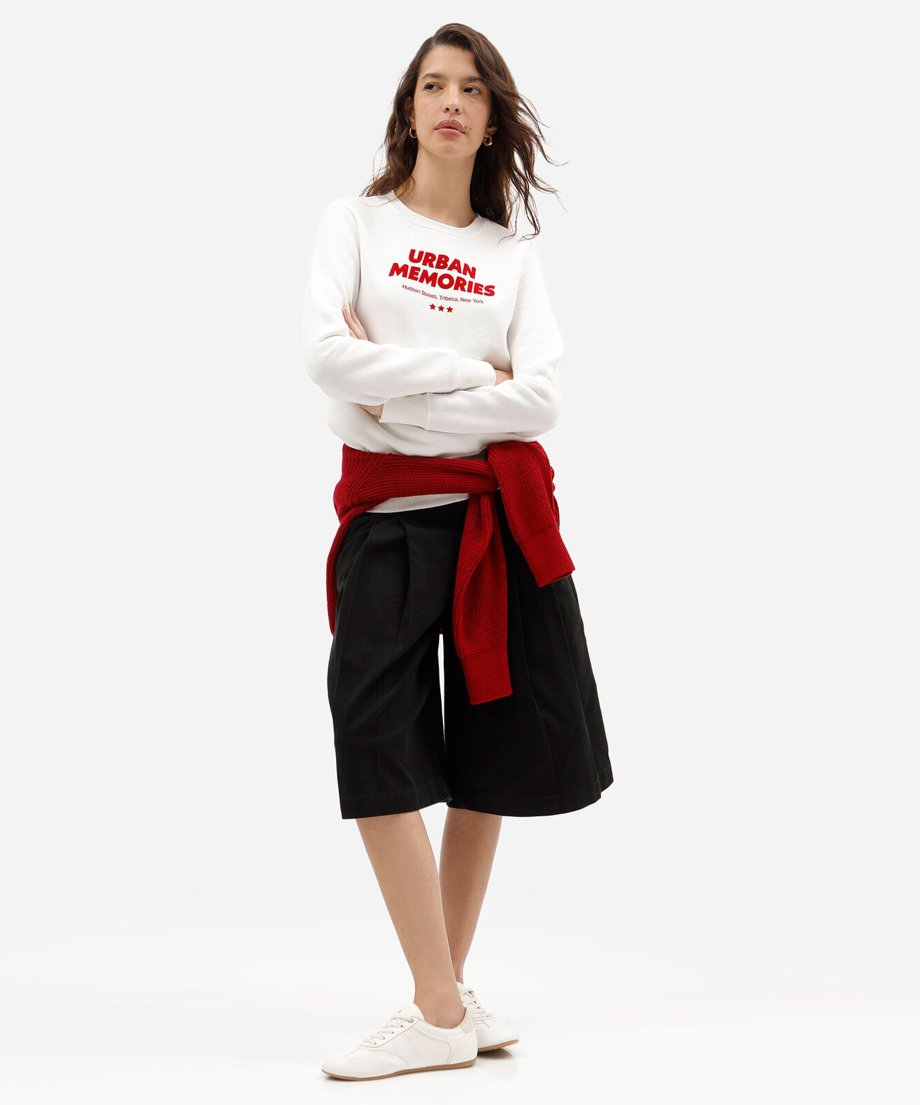 blusão feminino de moletom estampado off white