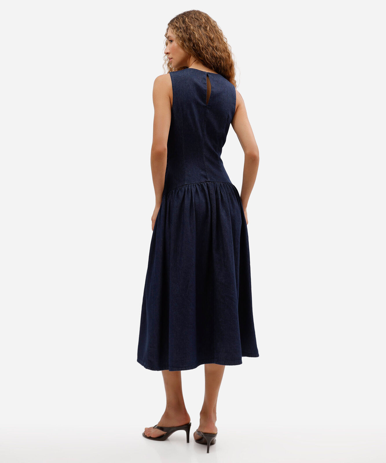 vestido midi feminino jeans com recorte azul