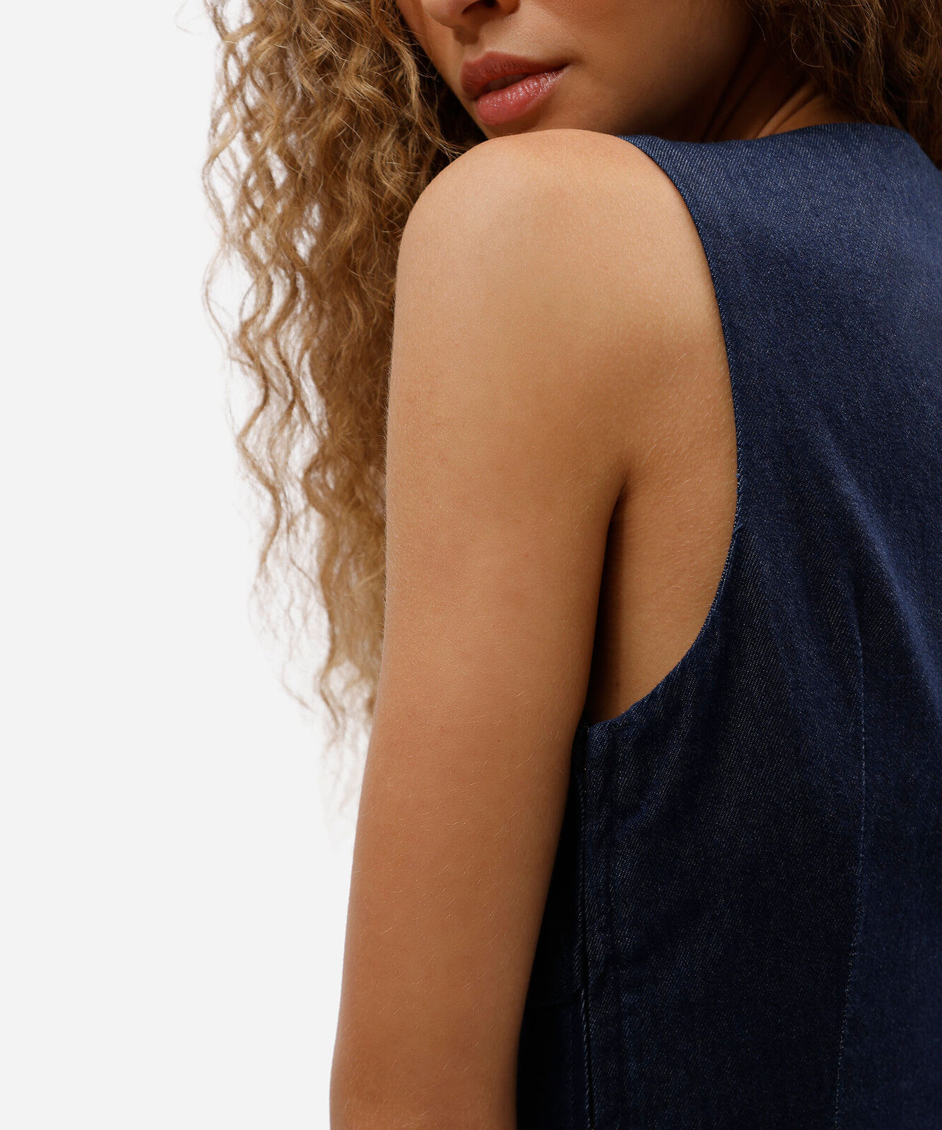 vestido midi feminino jeans com recorte azul