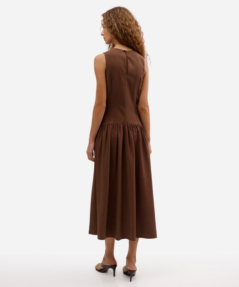 vestido midi feminino com recorte marrom