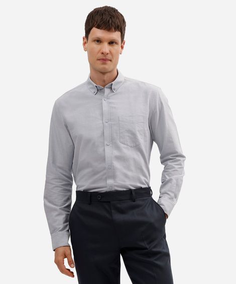 camisa comfort oxford manga longa azul