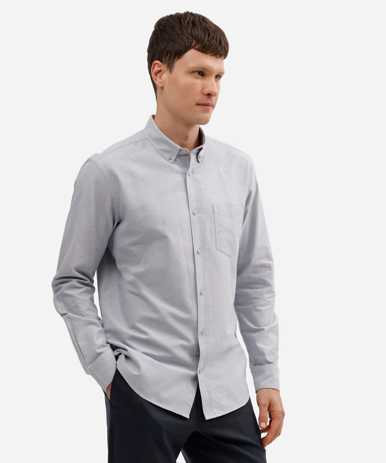 camisa comfort oxford manga longa azul