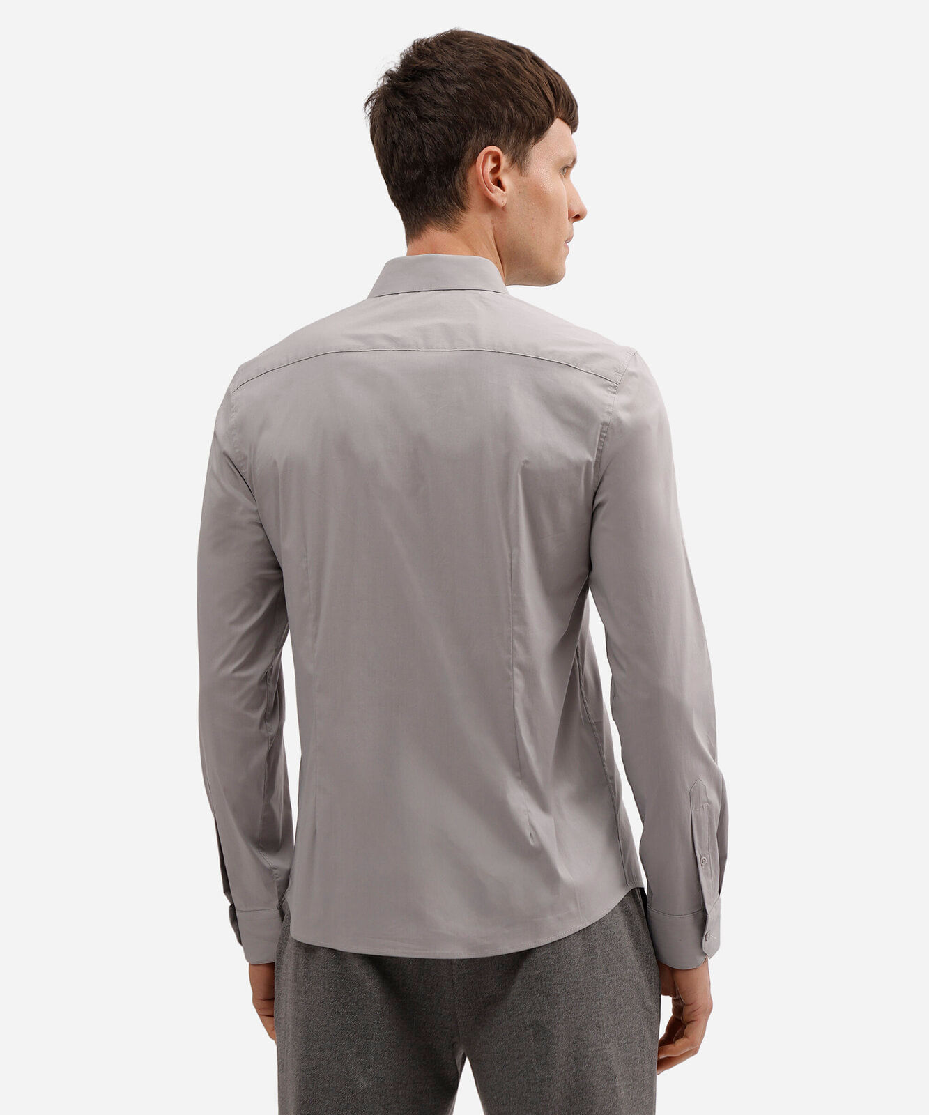camisa slim fit de algodão manga longa cinza
