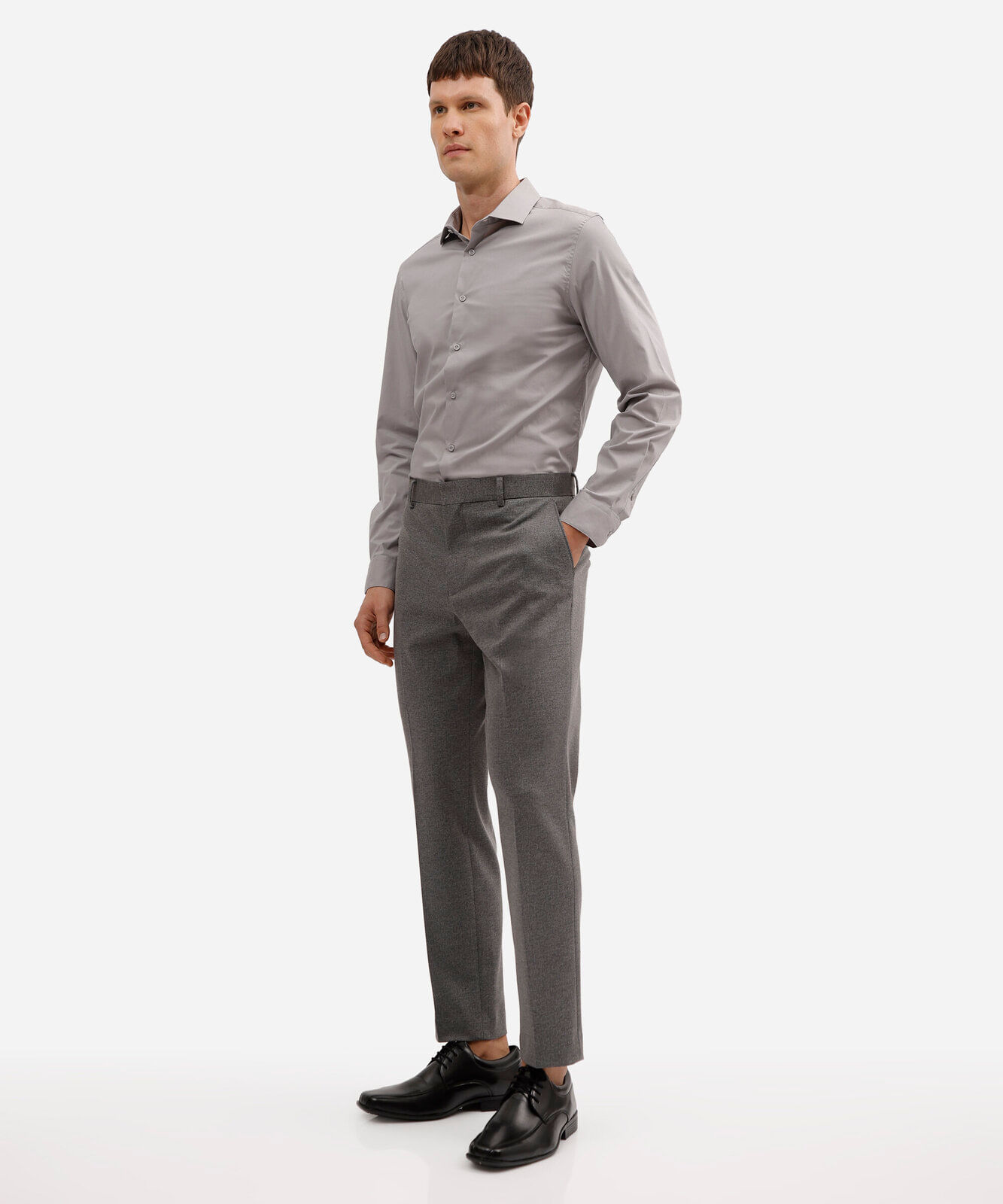 camisa slim fit de algodão manga longa cinza