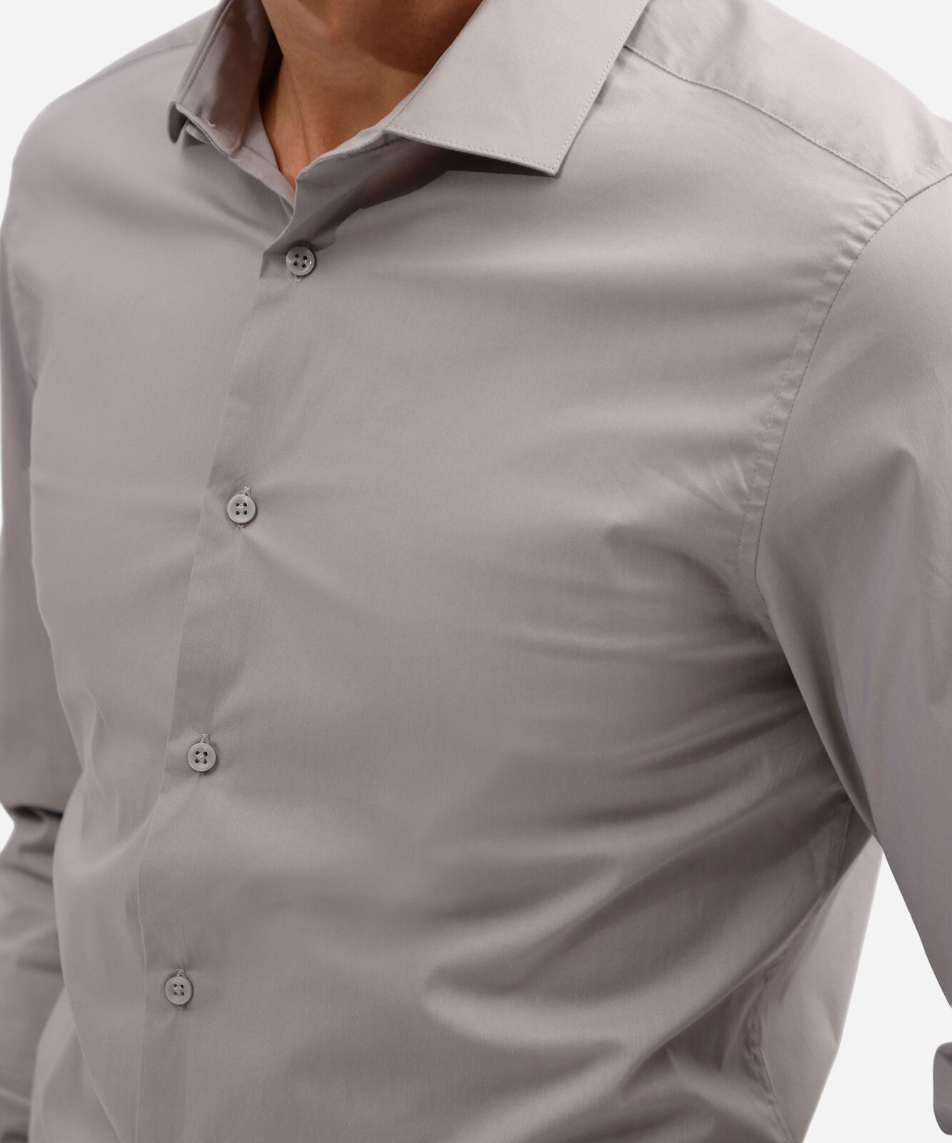 camisa slim fit de algodão manga longa cinza