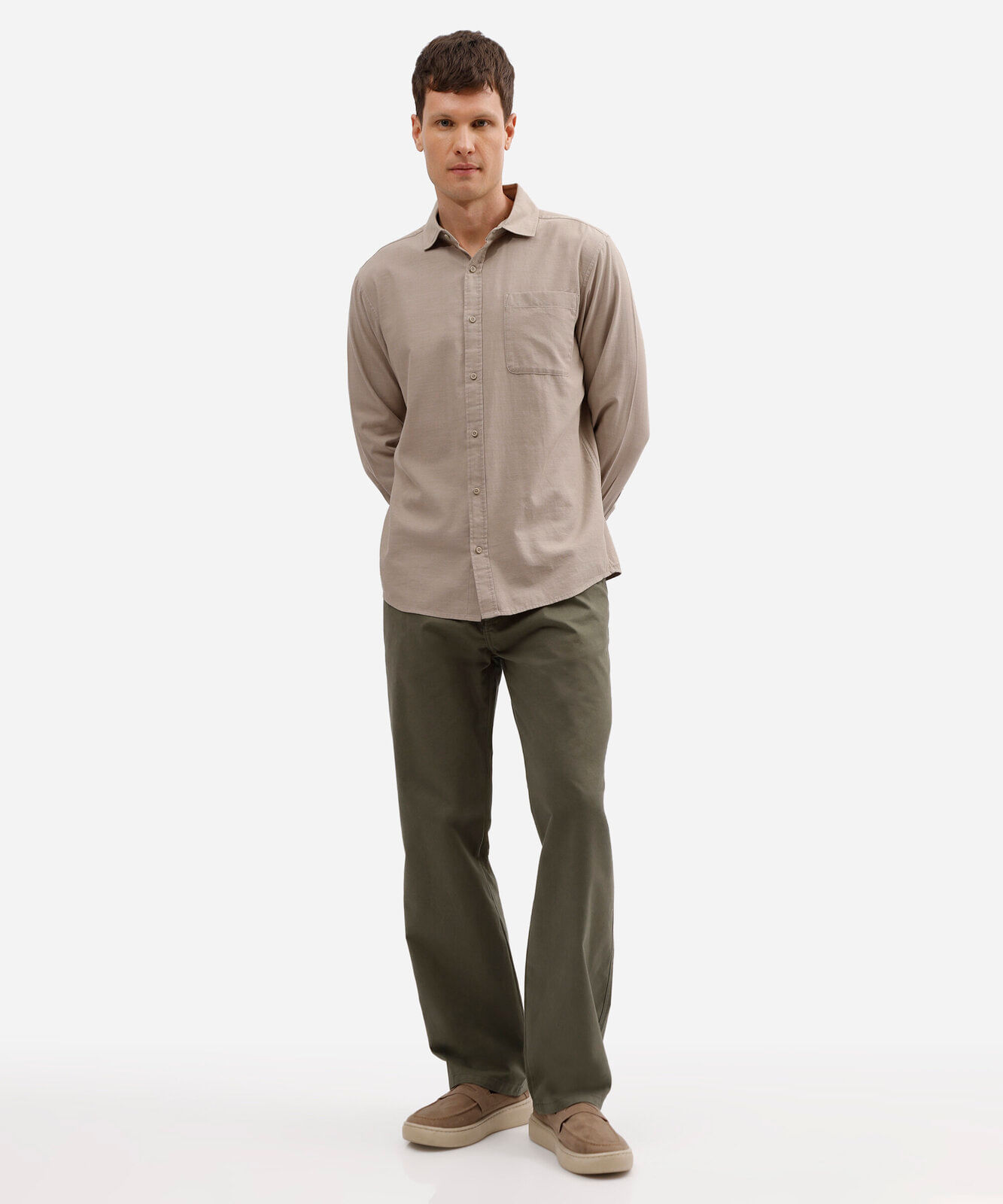camisa comfort de algodão manga longa com bolso verde