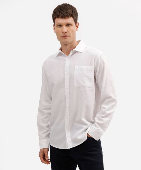 camisa comfort de algodão manga longa com bolso branca