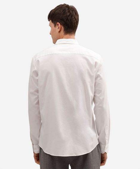 camisa slim de algodão manga longa texturizada off white
