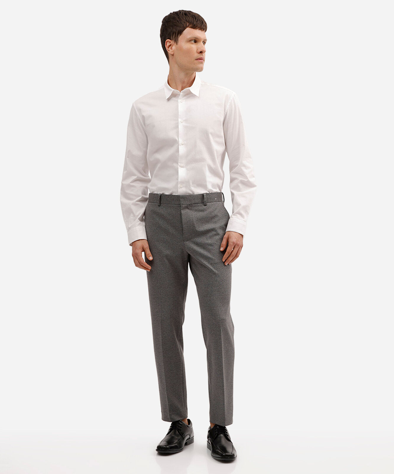 camisa slim de algodão manga longa texturizada off white