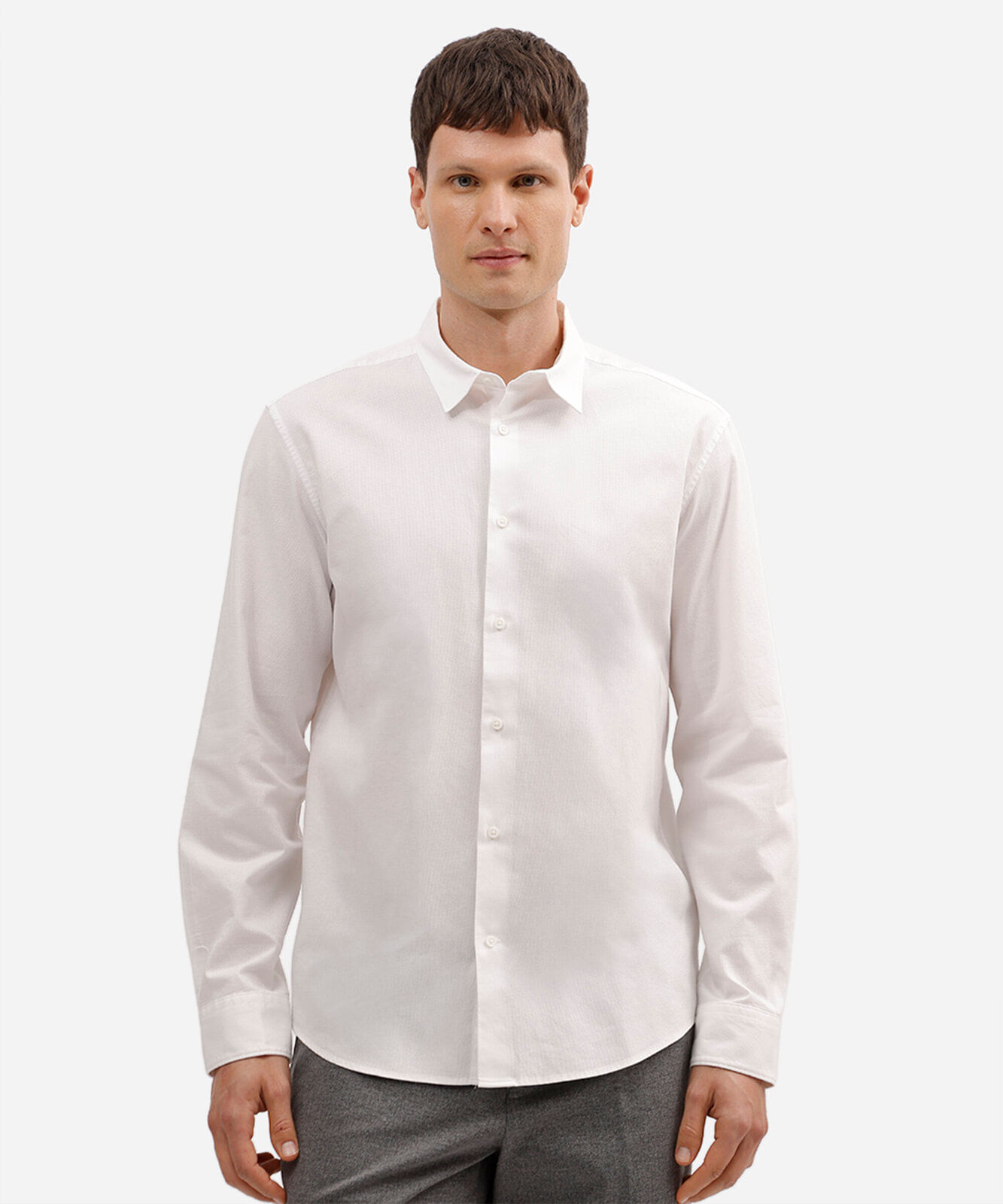 camisa slim de algodão manga longa texturizada off white
