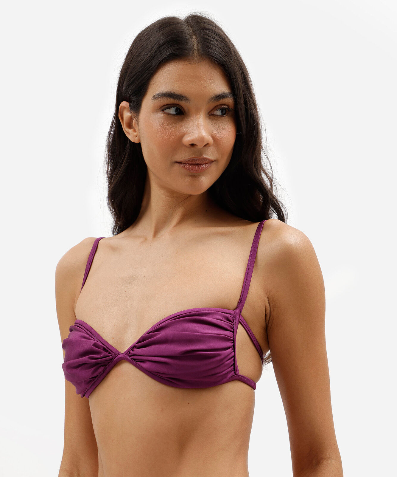 biquíni top triângulo feminino franzido roxo
