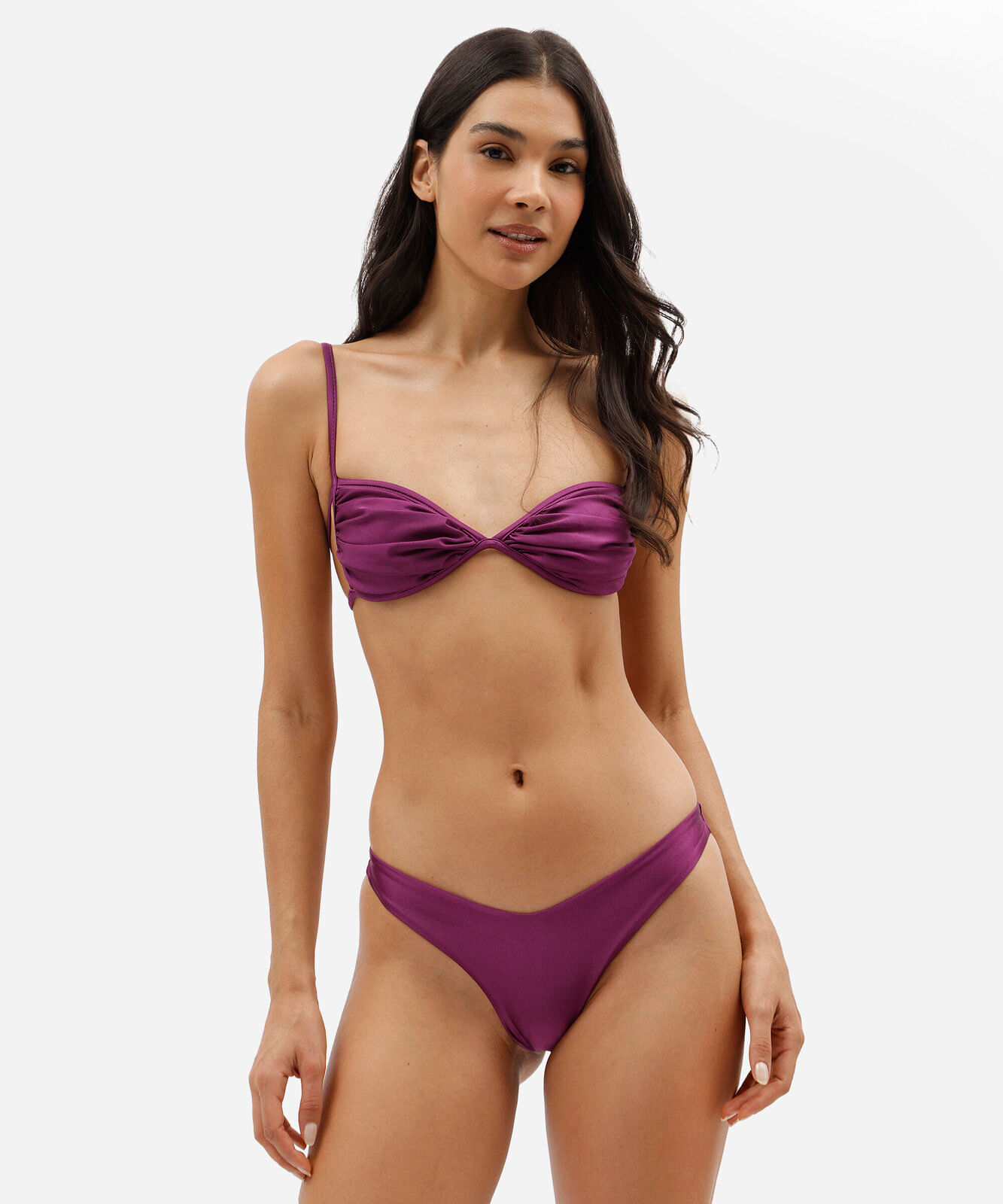 biquíni top triângulo feminino franzido roxo