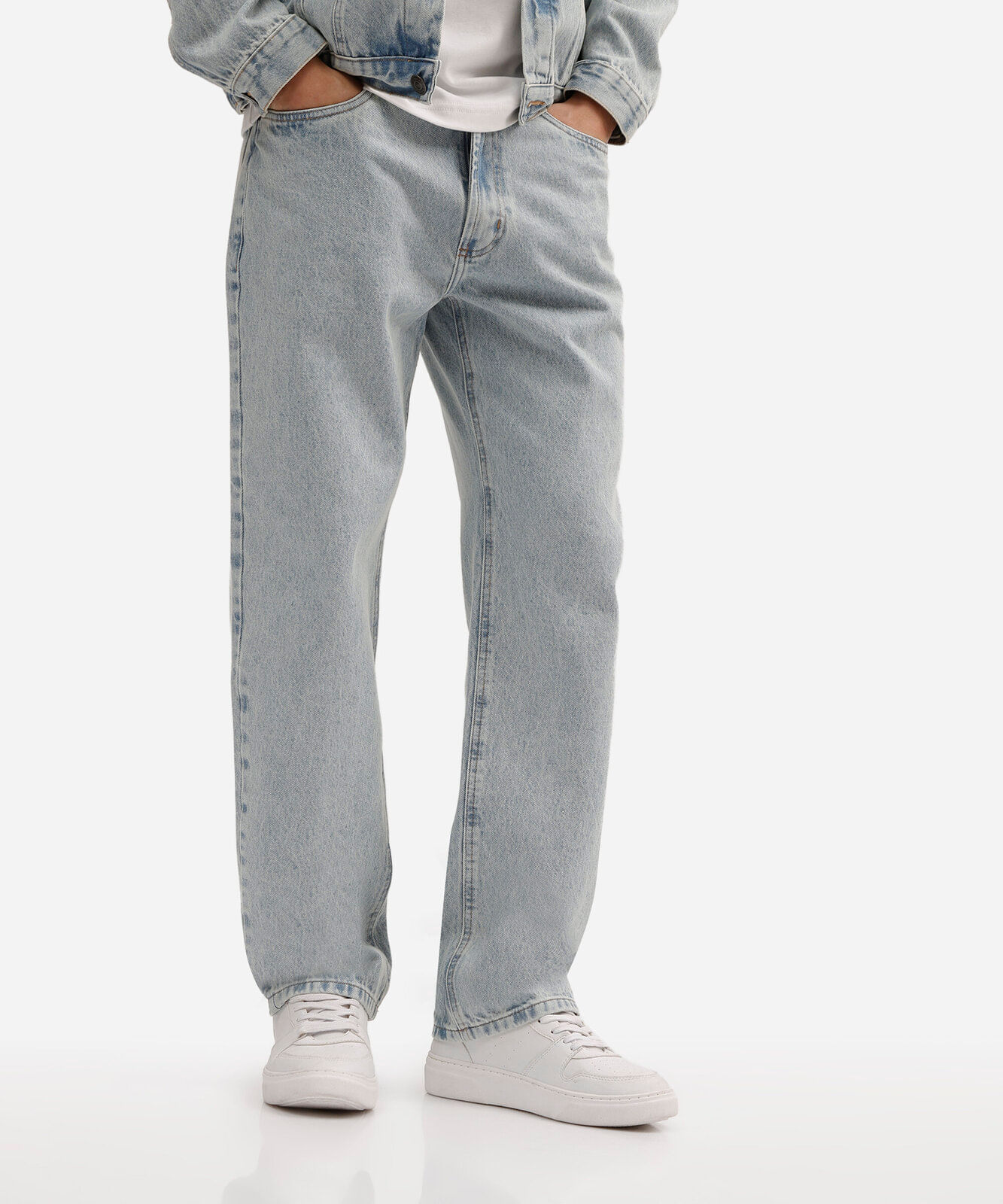 calça reta masculina jeans azul