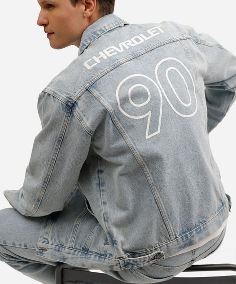 jaqueta masculina jeans chevrolet azul