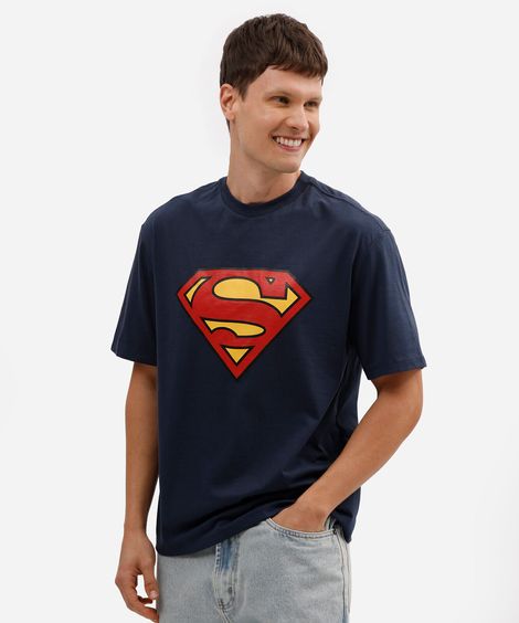 camiseta masculina de algodão manga curta superman azul