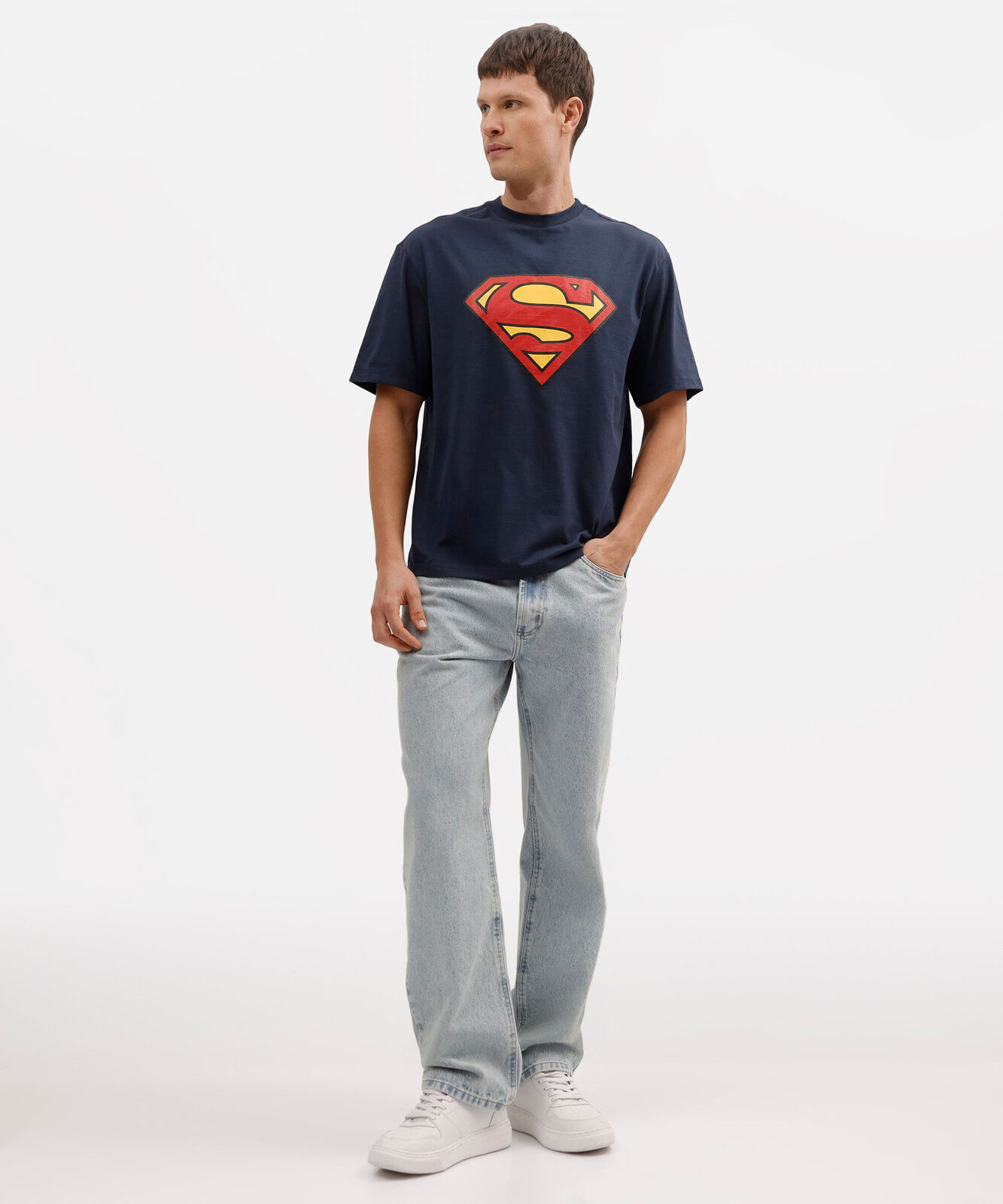 camiseta masculina de algodão manga curta superman azul