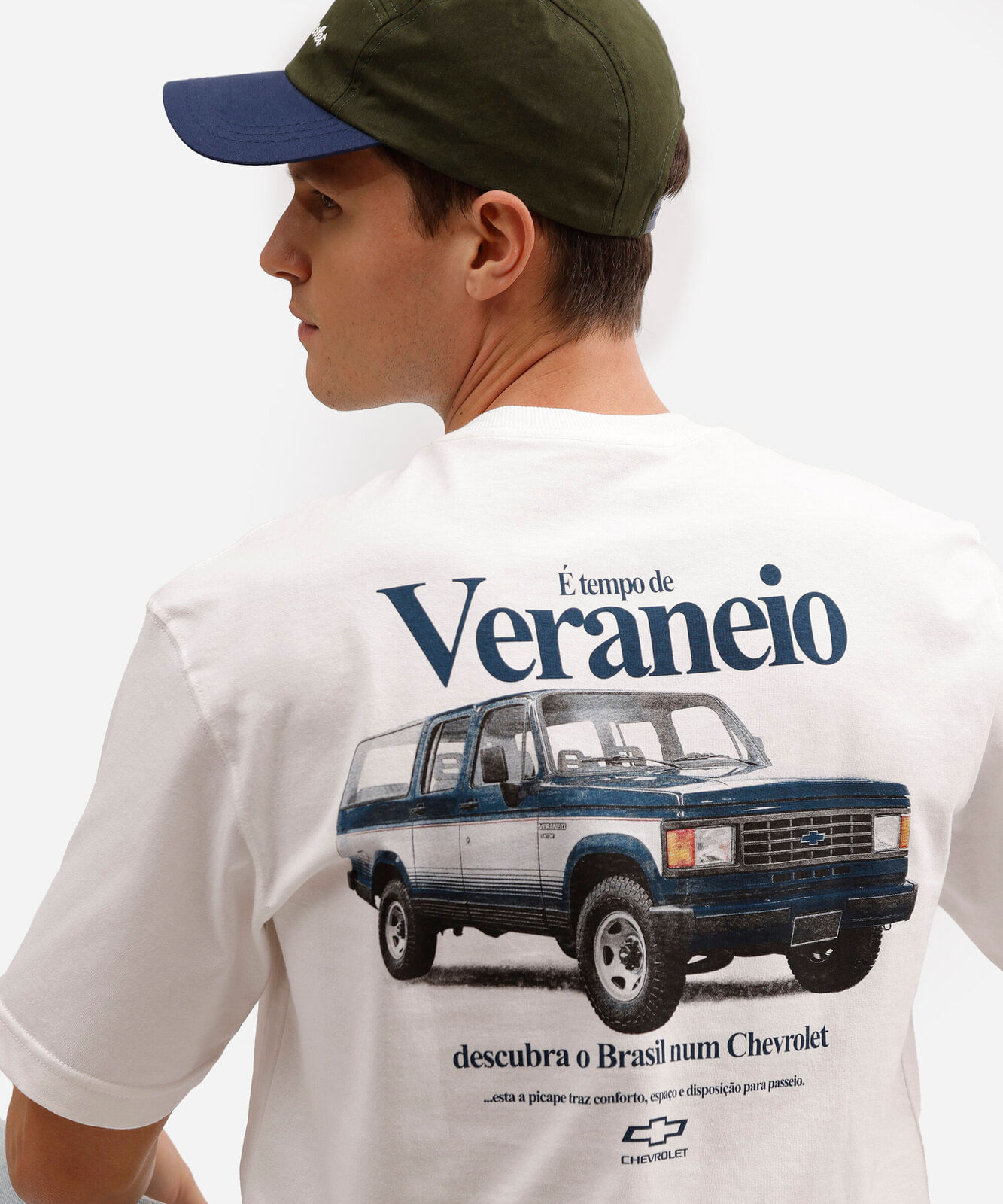 camiseta masculina de algodão manga curta chevrolet veraneio off white