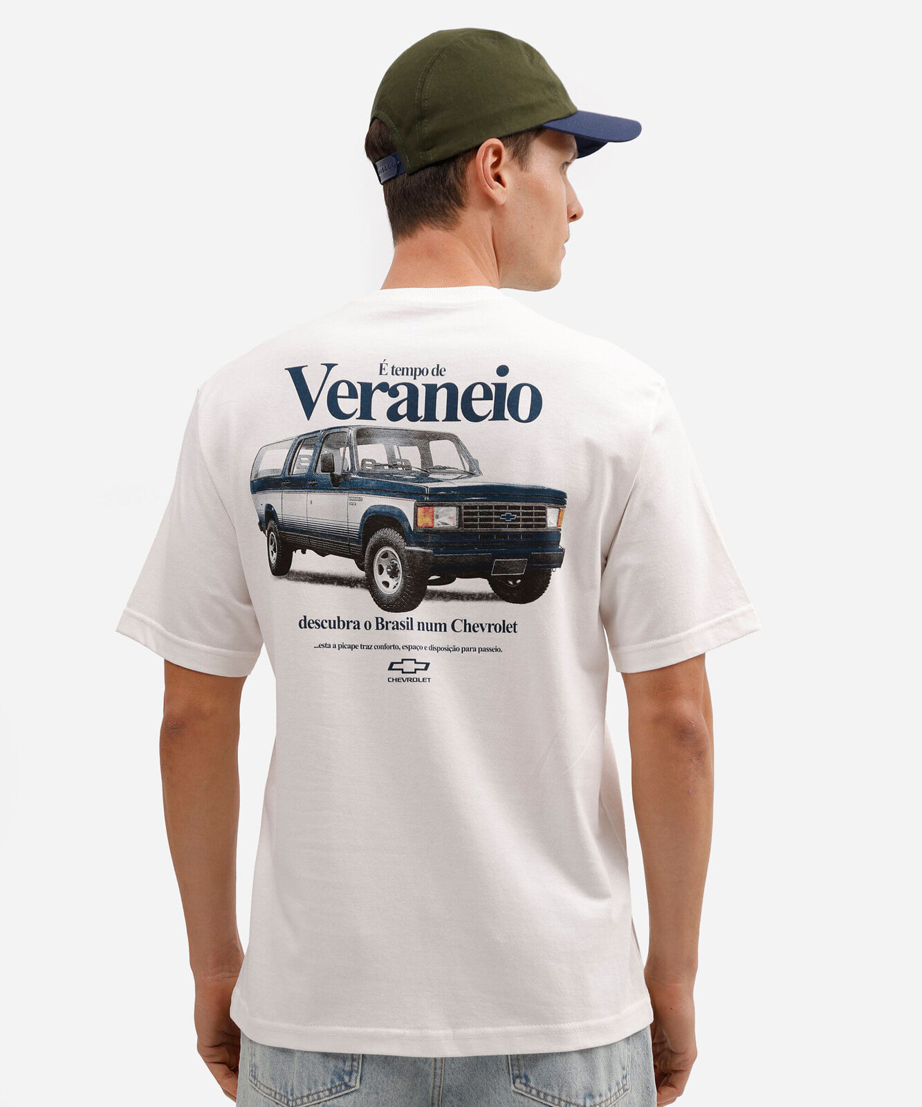 camiseta masculina de algodão manga curta chevrolet veraneio off white