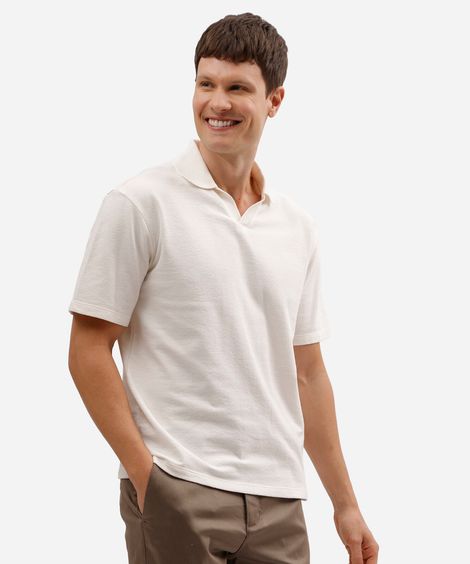 polo masculina de algodão manga curta texturizada branca